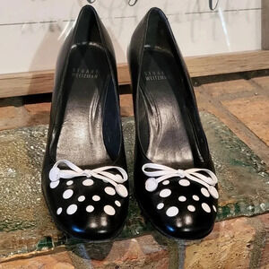 Stuart Weitzman 'Circles' Heels Leather Polka Dot Bow Wmns Sz 7 Narrow 5W630481